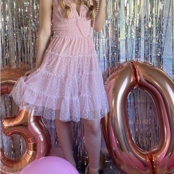 Fun and cute pink tulle polka dot dress! Size M worn once. - Picture 1 of 5